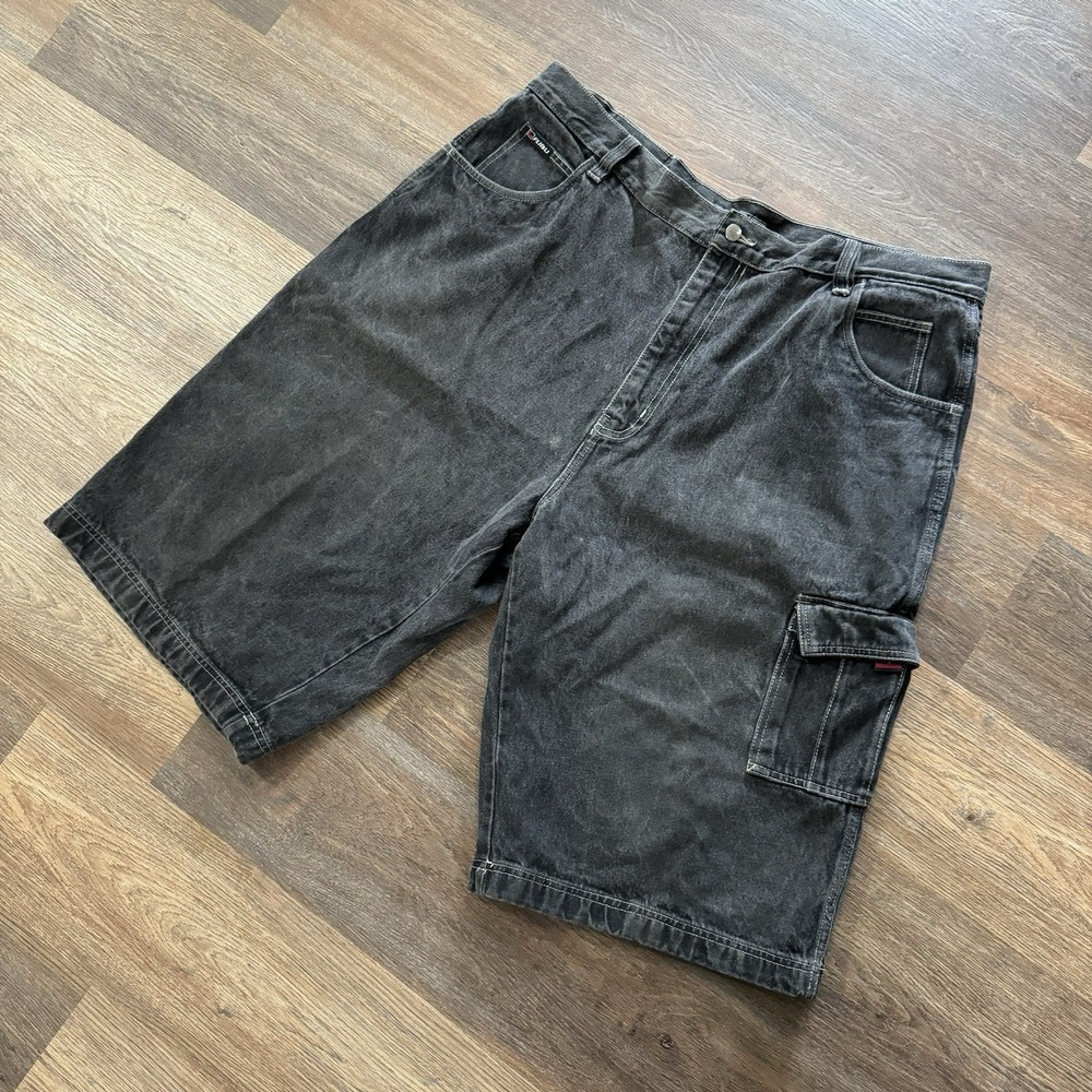 VTG Fubu The Collection Y2K Baggy Cargo Carpenter Jorts Black Wash Sz‎ 44